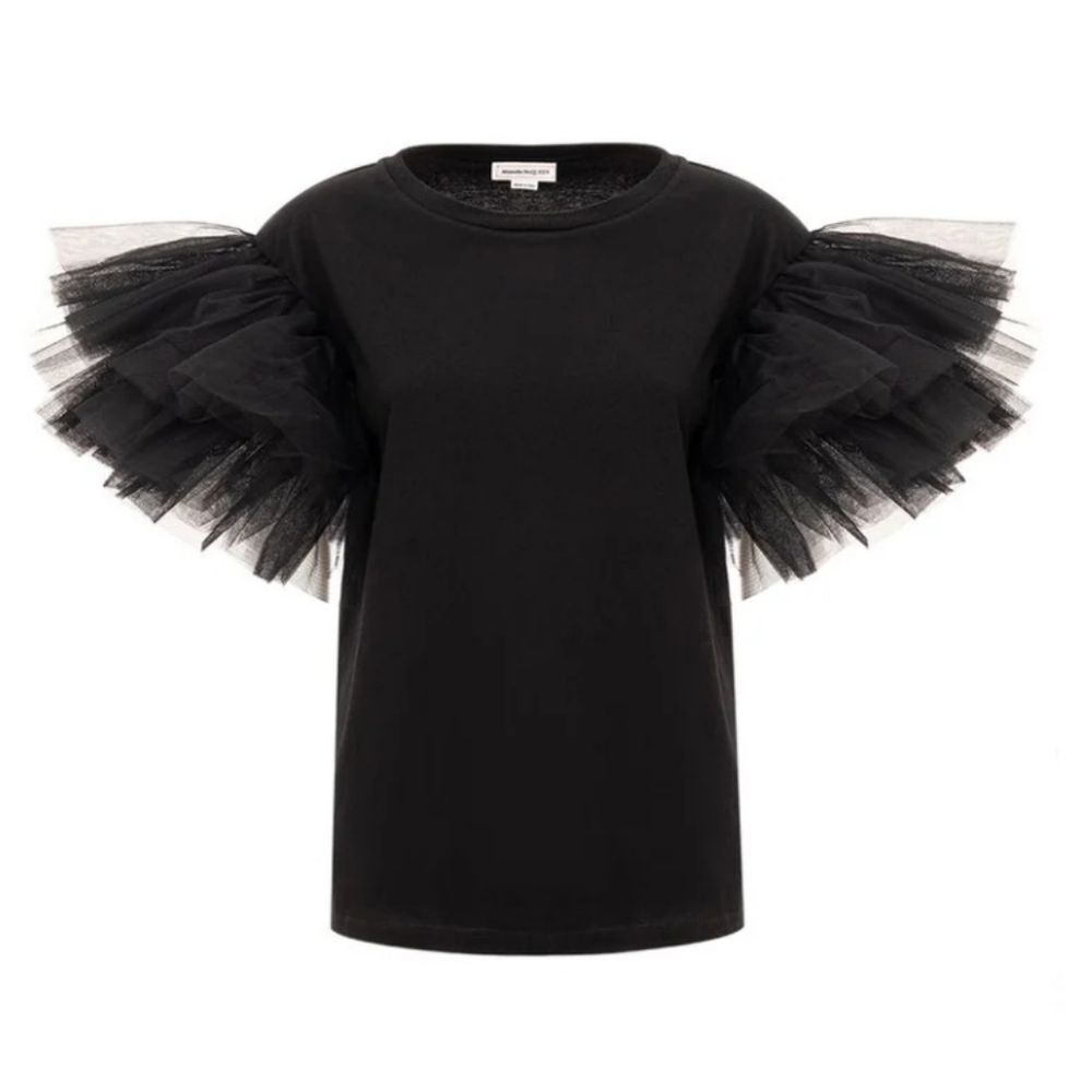 NWT Alexander Mcqueen Black T-shirt dress poof tulle design Size 8 M 44